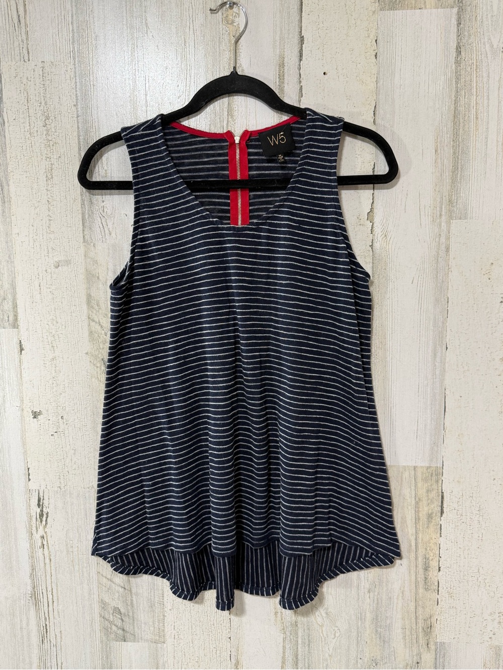 W5 Navy and White Striped Tank with Red Accent